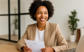 Confident Black woman reviewing her resume before a job interview