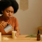Black woman making DIY candles at home with natural materials