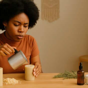 Black woman making DIY candles at home with natural materials
